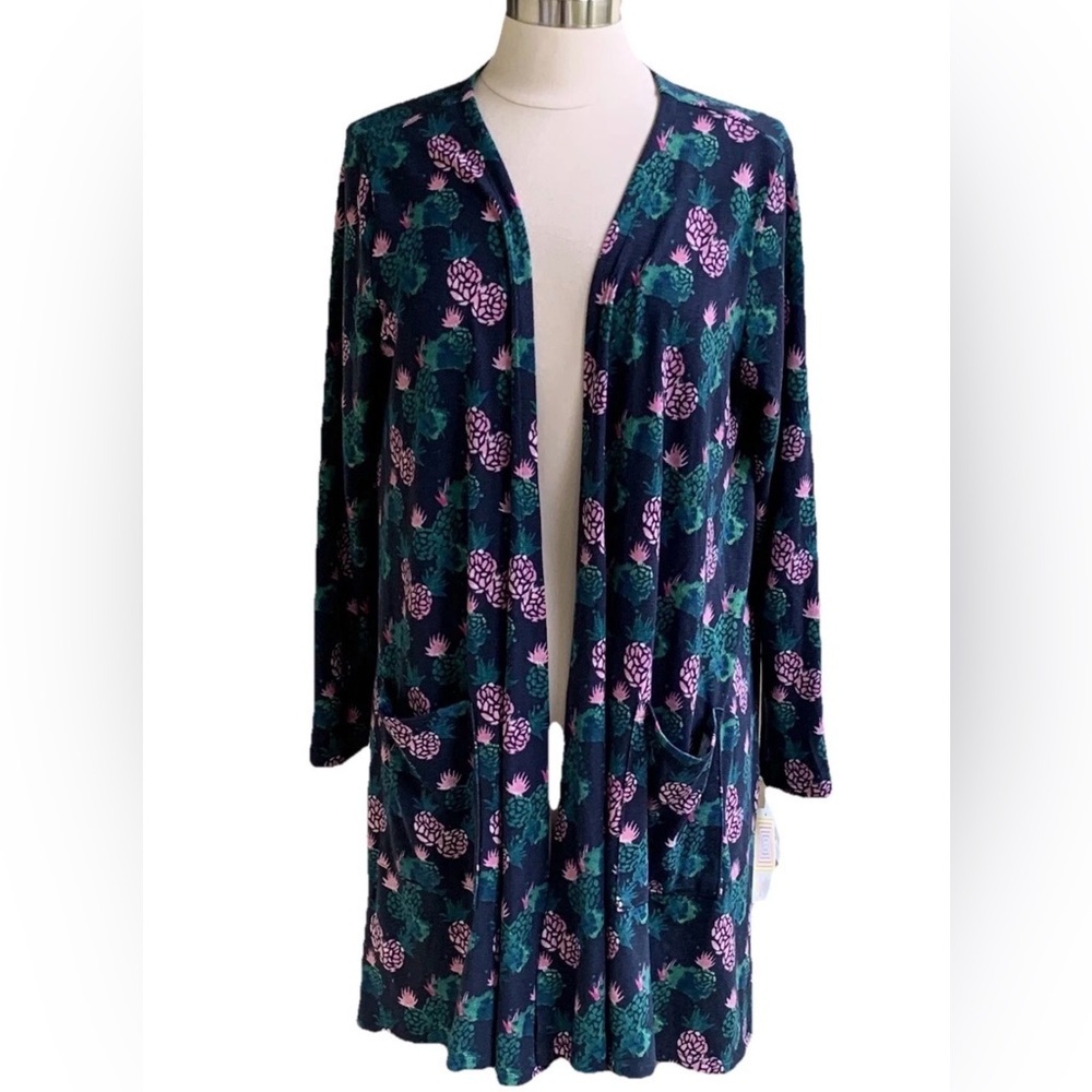 NWT LuLaRoe Caroline Cardigan Cactus Print L Open Sweater Duster Succulent Boho
